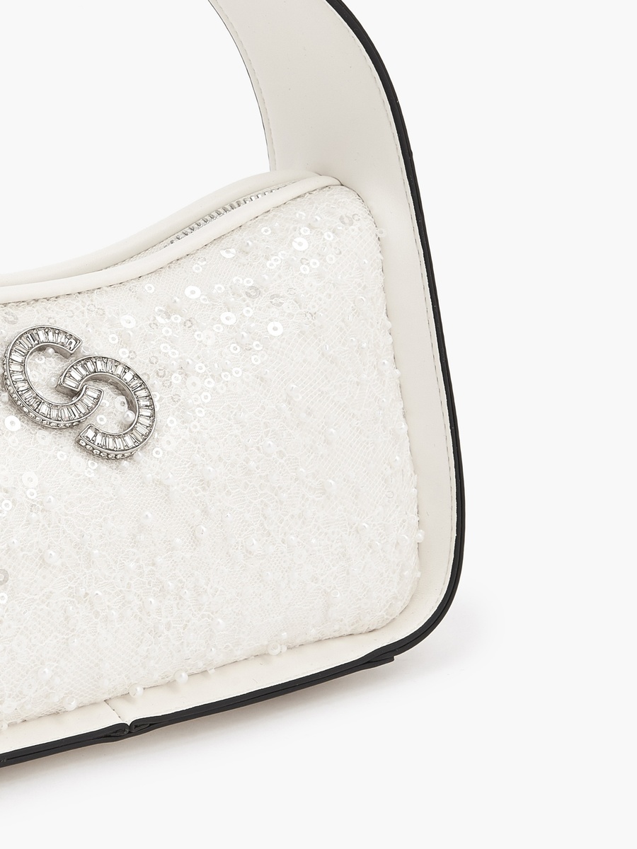 Sequin Embellished Shoulder Bag with Zip Closure