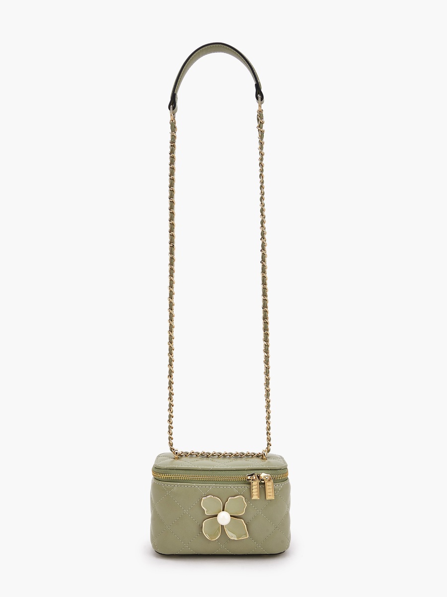 Quilted Crossbody Bag with Floral Accent