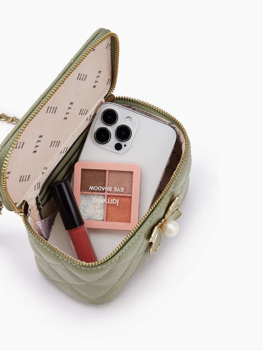Quilted Crossbody Bag with Floral Accent