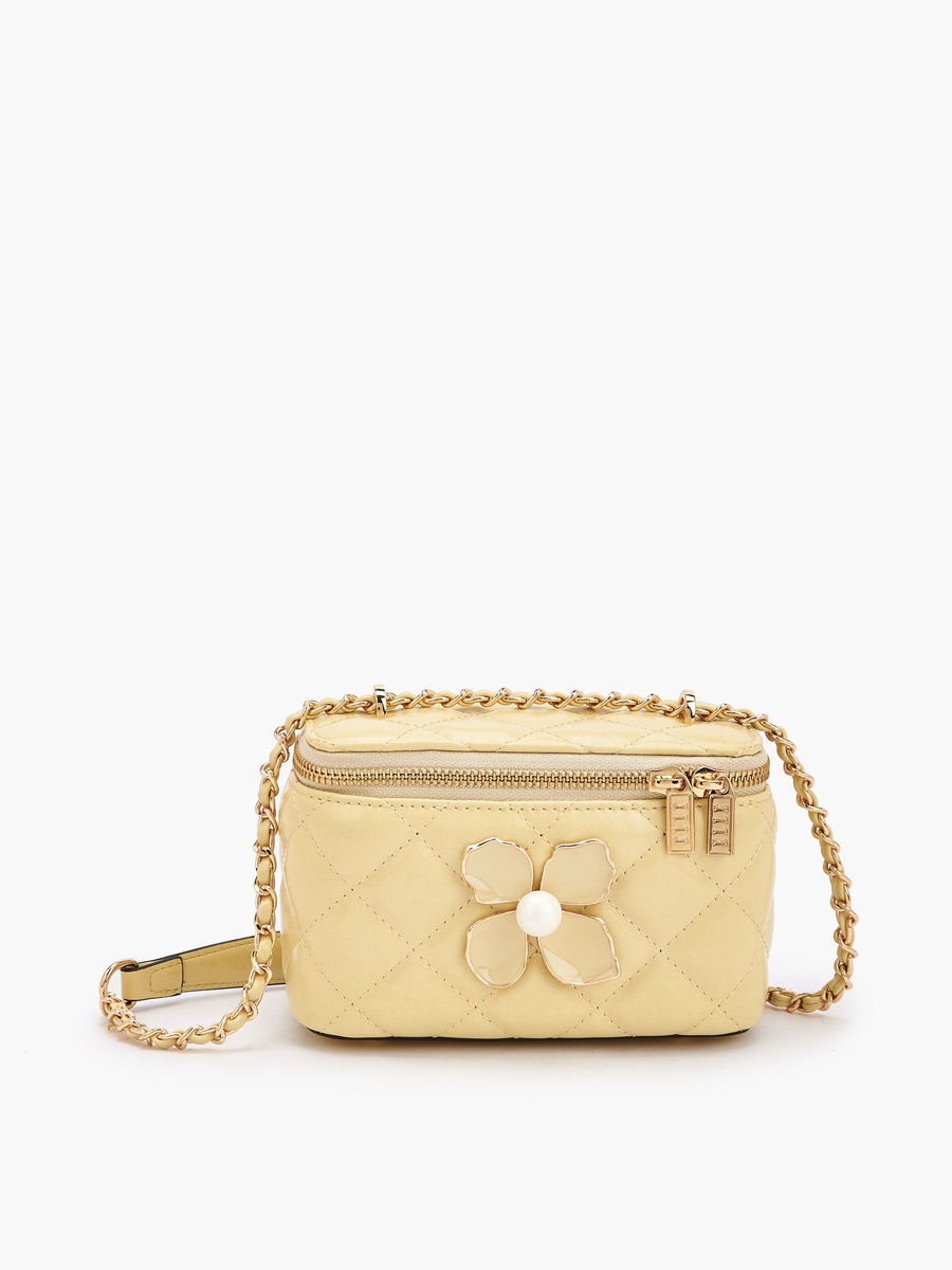 Quilted Crossbody Bag with Floral Accent