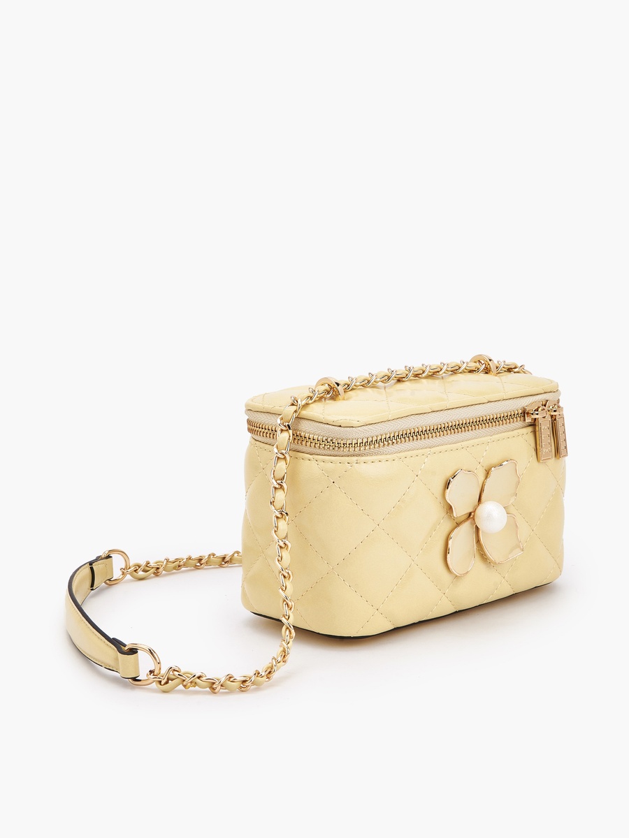 Quilted Crossbody Bag with Floral Accent