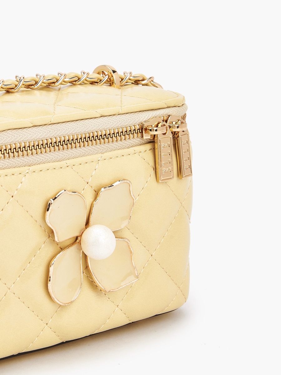 Quilted Crossbody Bag with Floral Accent