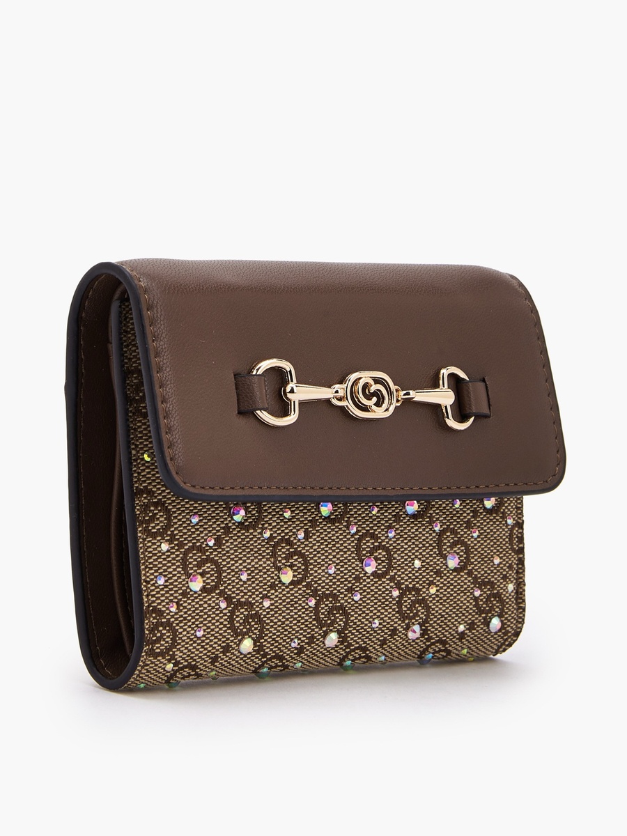 Embellished Tri-Fold Wallet with Press Button Closure