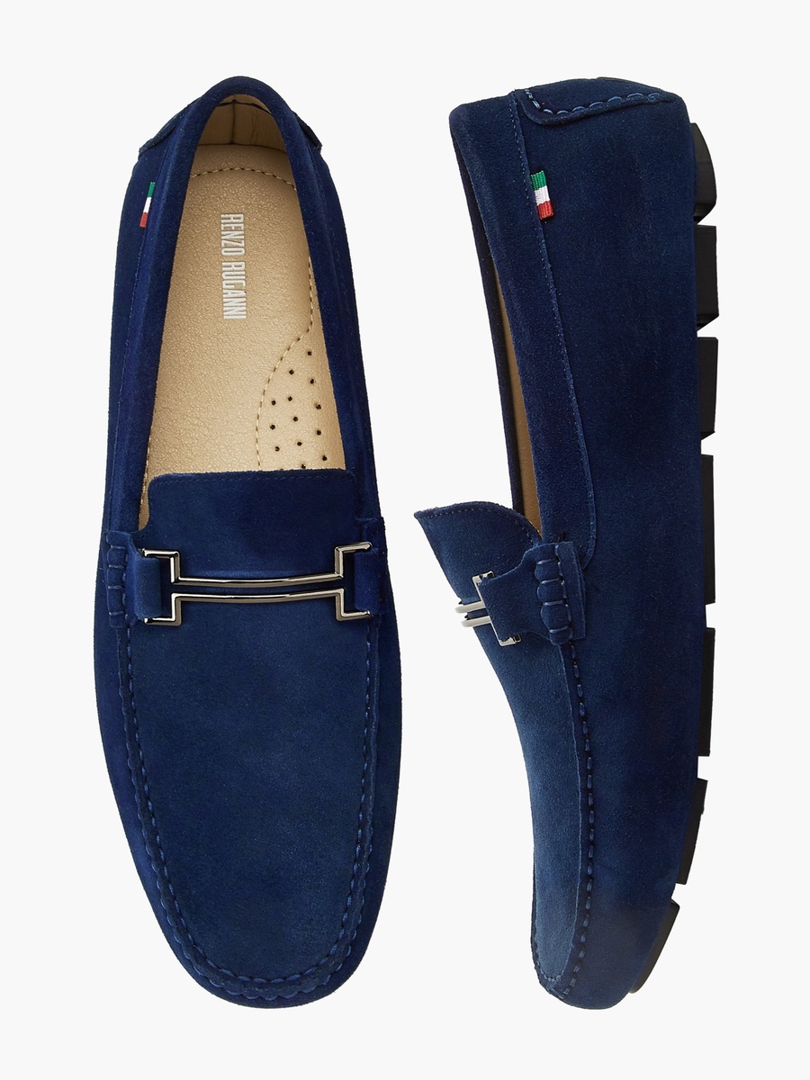 Men Metallic Trim Leather Loafers