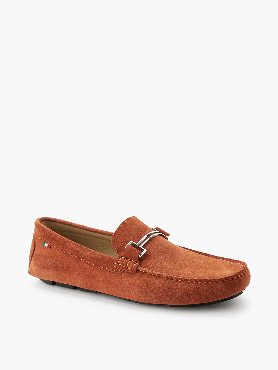 Men Metallic Trim Leather Loafers