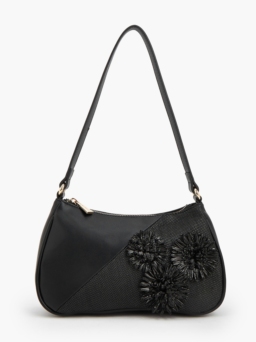 3D Applique Shoulder Bag with Zip Closure