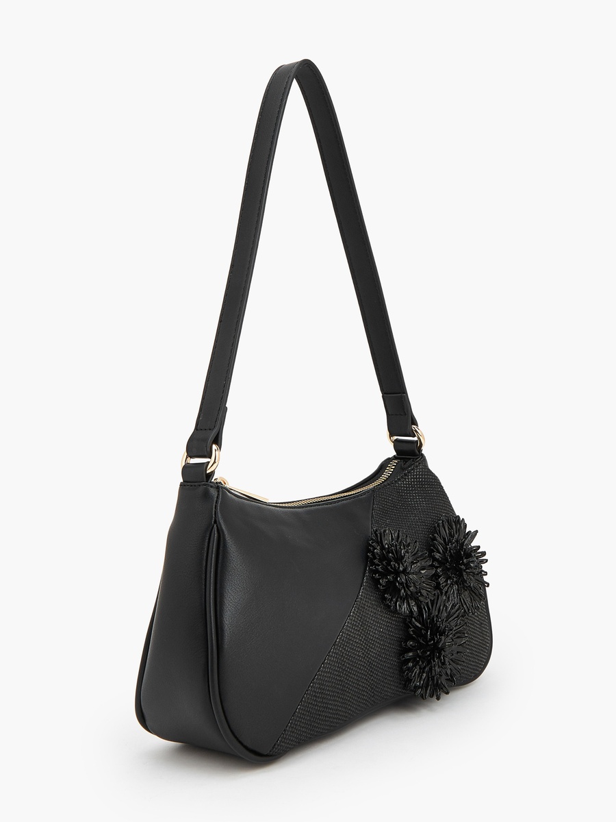 3D Applique Shoulder Bag with Zip Closure