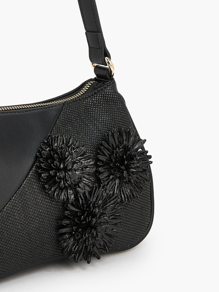 3D Applique Shoulder Bag with Zip Closure