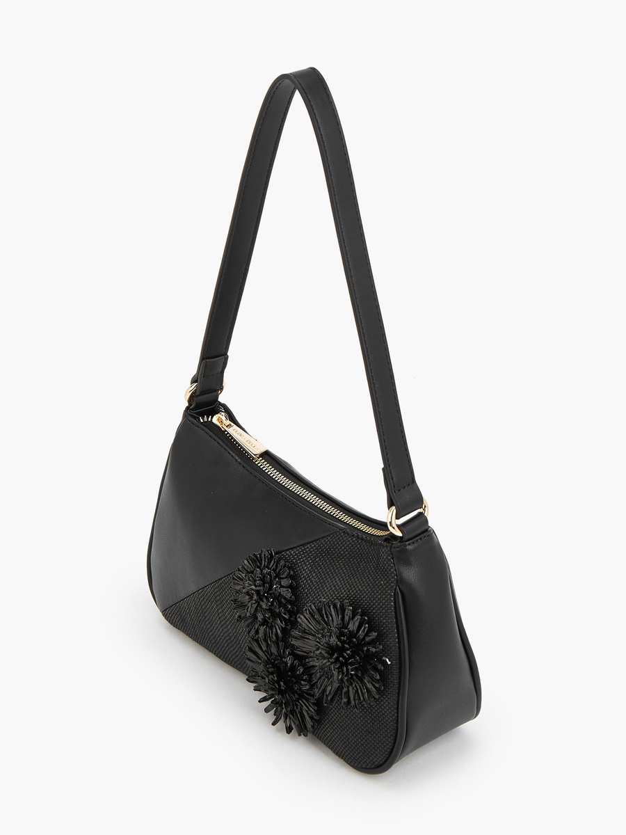 3D Applique Shoulder Bag with Zip Closure