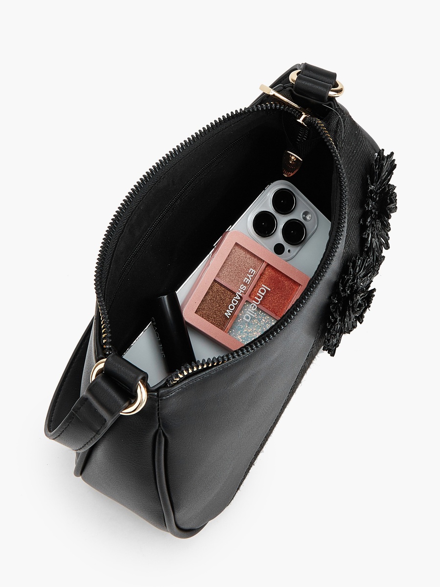 3D Applique Shoulder Bag with Zip Closure