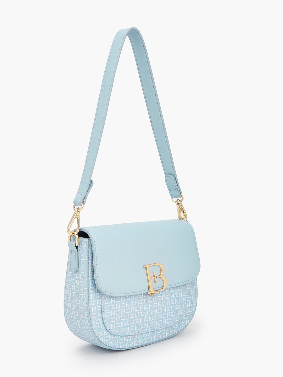 Monogram Print Shoulder Bag with Flap