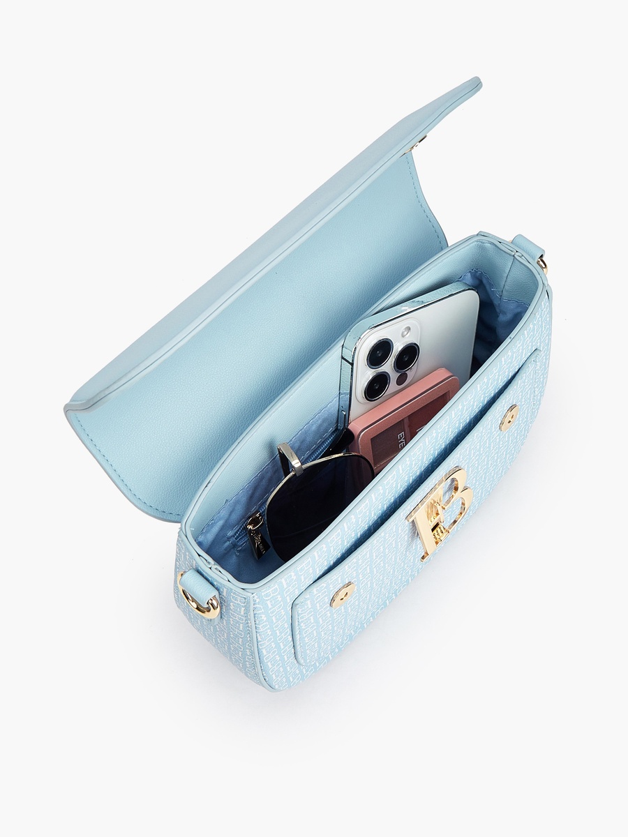 Monogram Print Shoulder Bag with Flap
