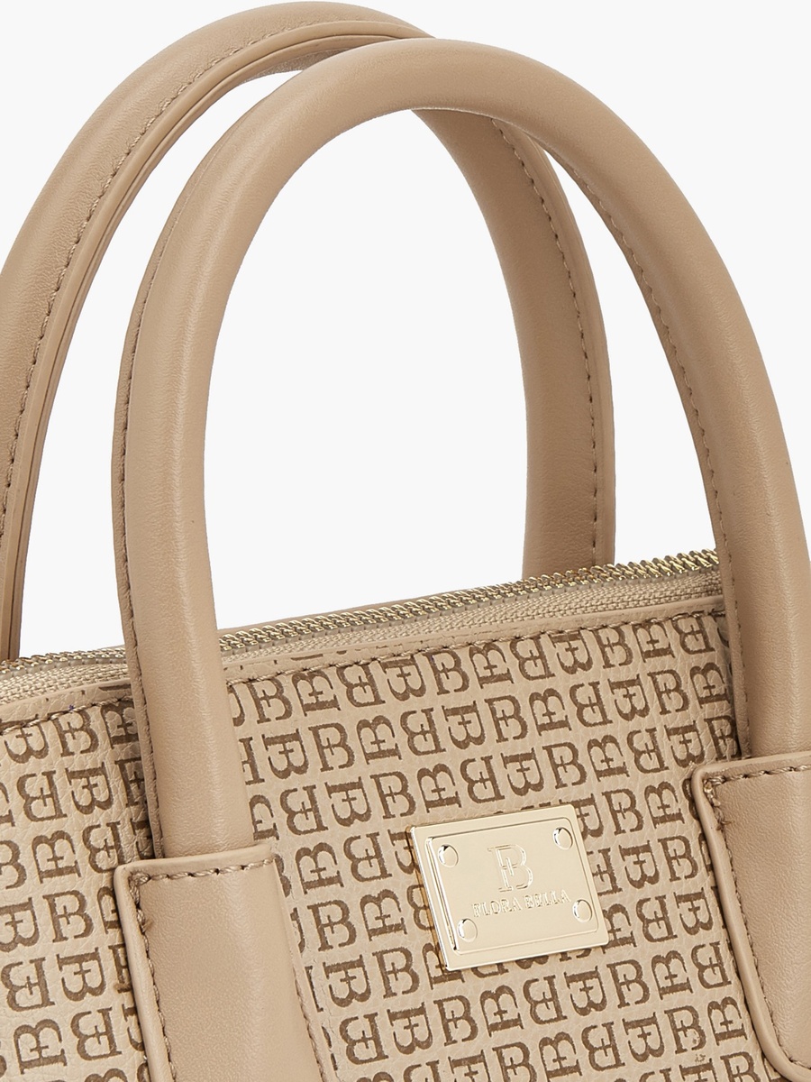 Monogram Print Satchel Bag with Detachable Strap