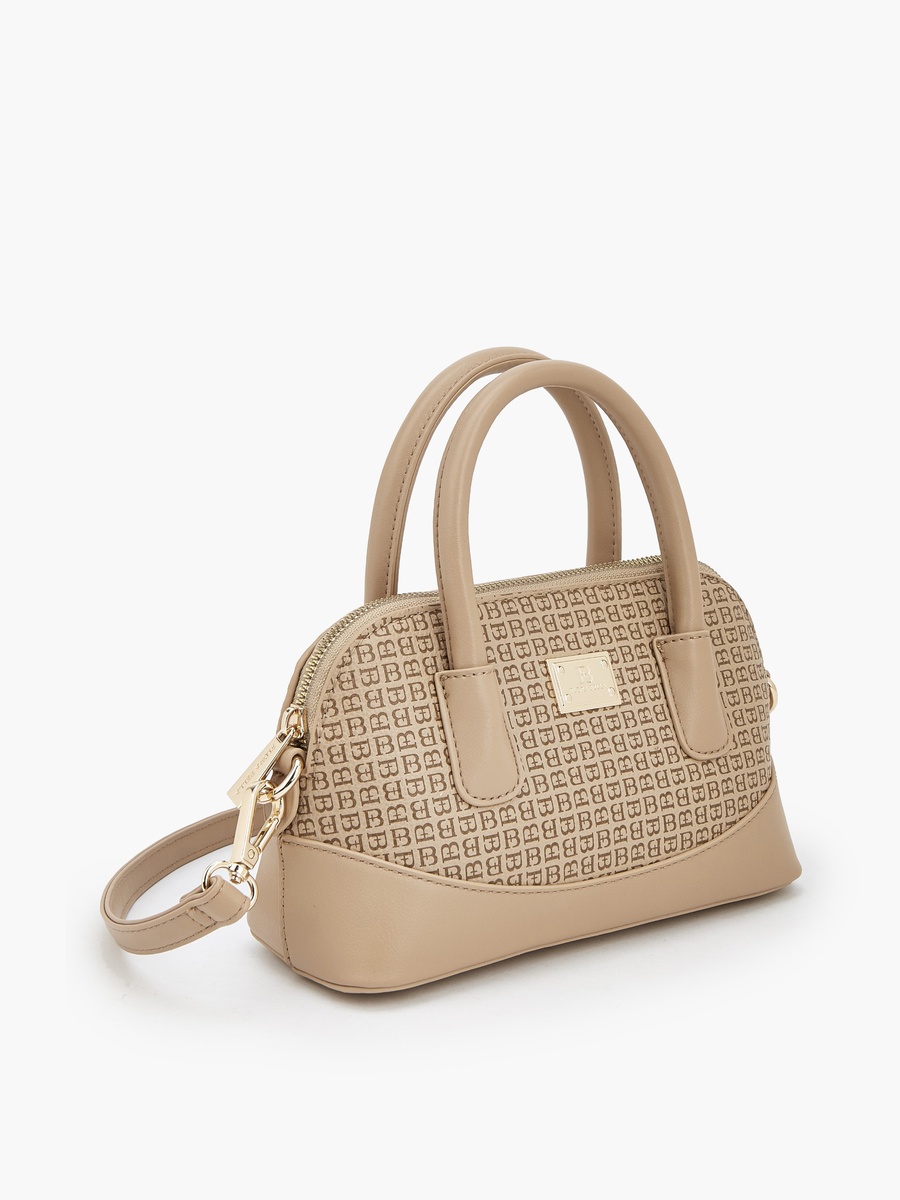 Monogram Print Satchel Bag with Detachable Strap