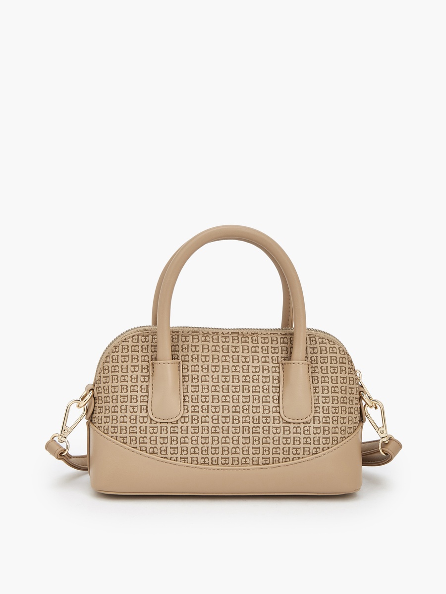 Monogram Print Satchel Bag with Detachable Strap