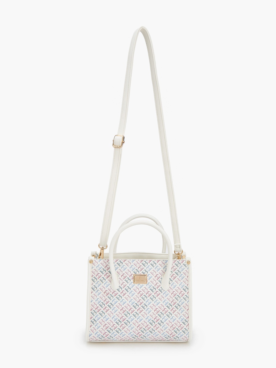 Monogram Print Satchel Bag with Detachable Strap