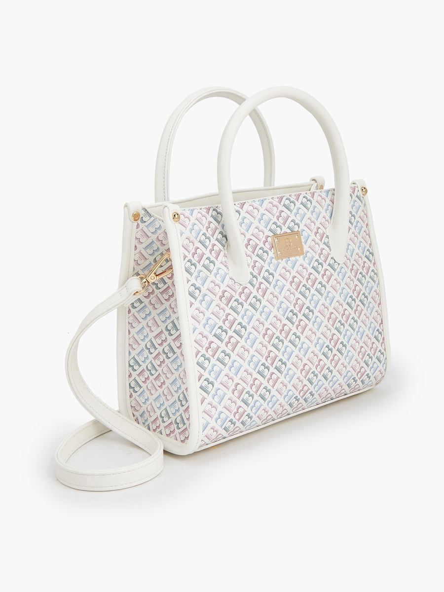 Monogram Print Satchel Bag with Detachable Strap