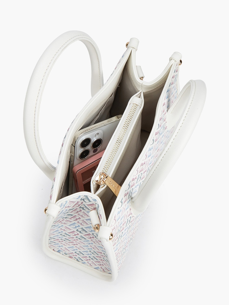Monogram Print Satchel Bag with Detachable Strap