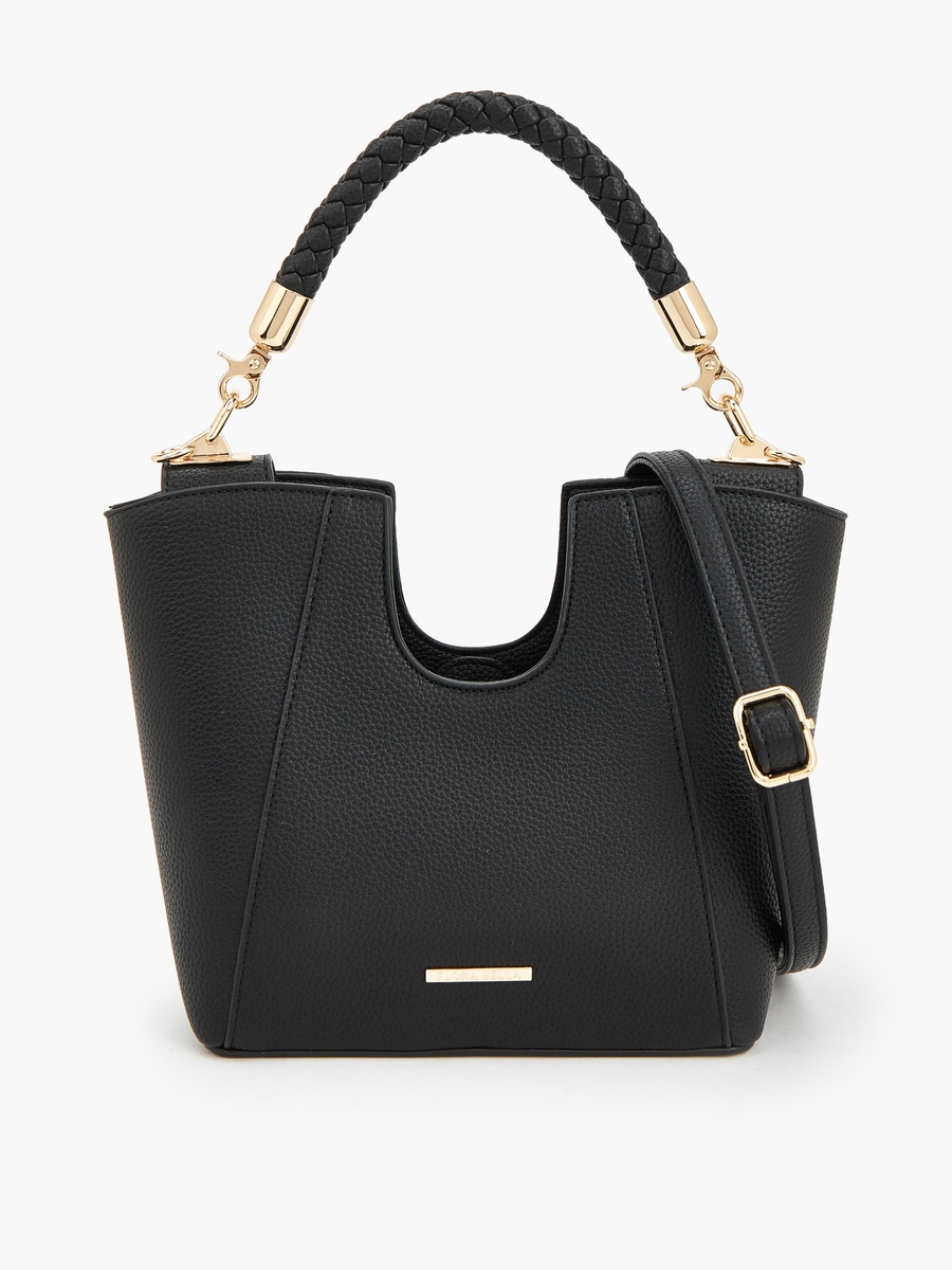 Textured Tote Bag with Braided Handle