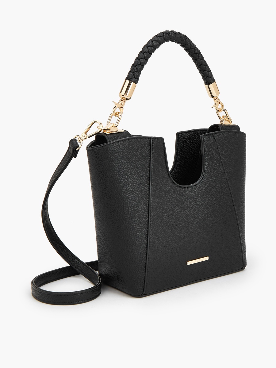 Textured Tote Bag with Braided Handle