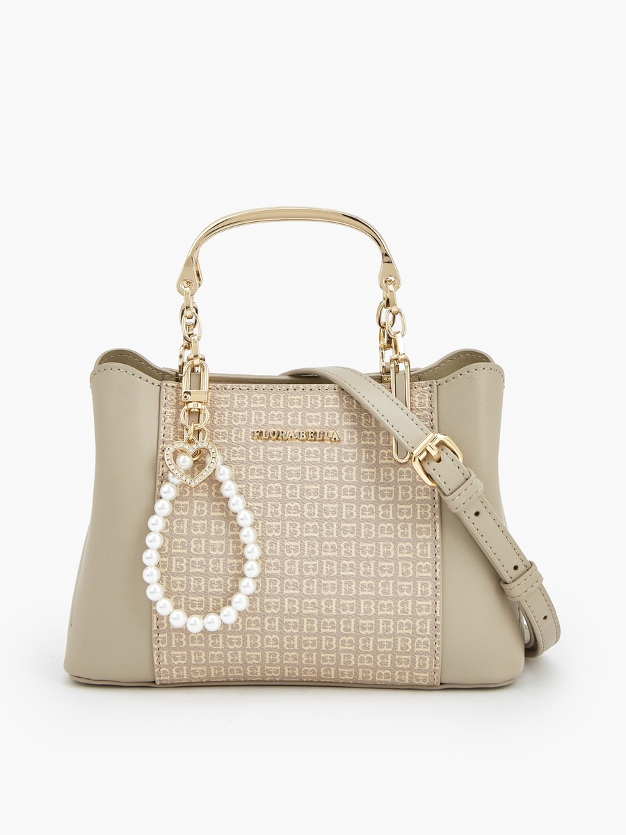 Monogram Print Tote Bag with Pearl Charm