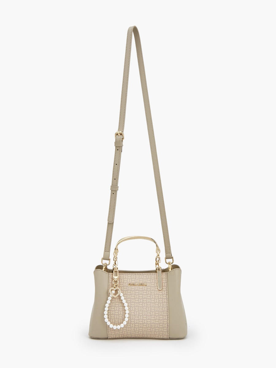 Monogram Print Tote Bag with Pearl Charm