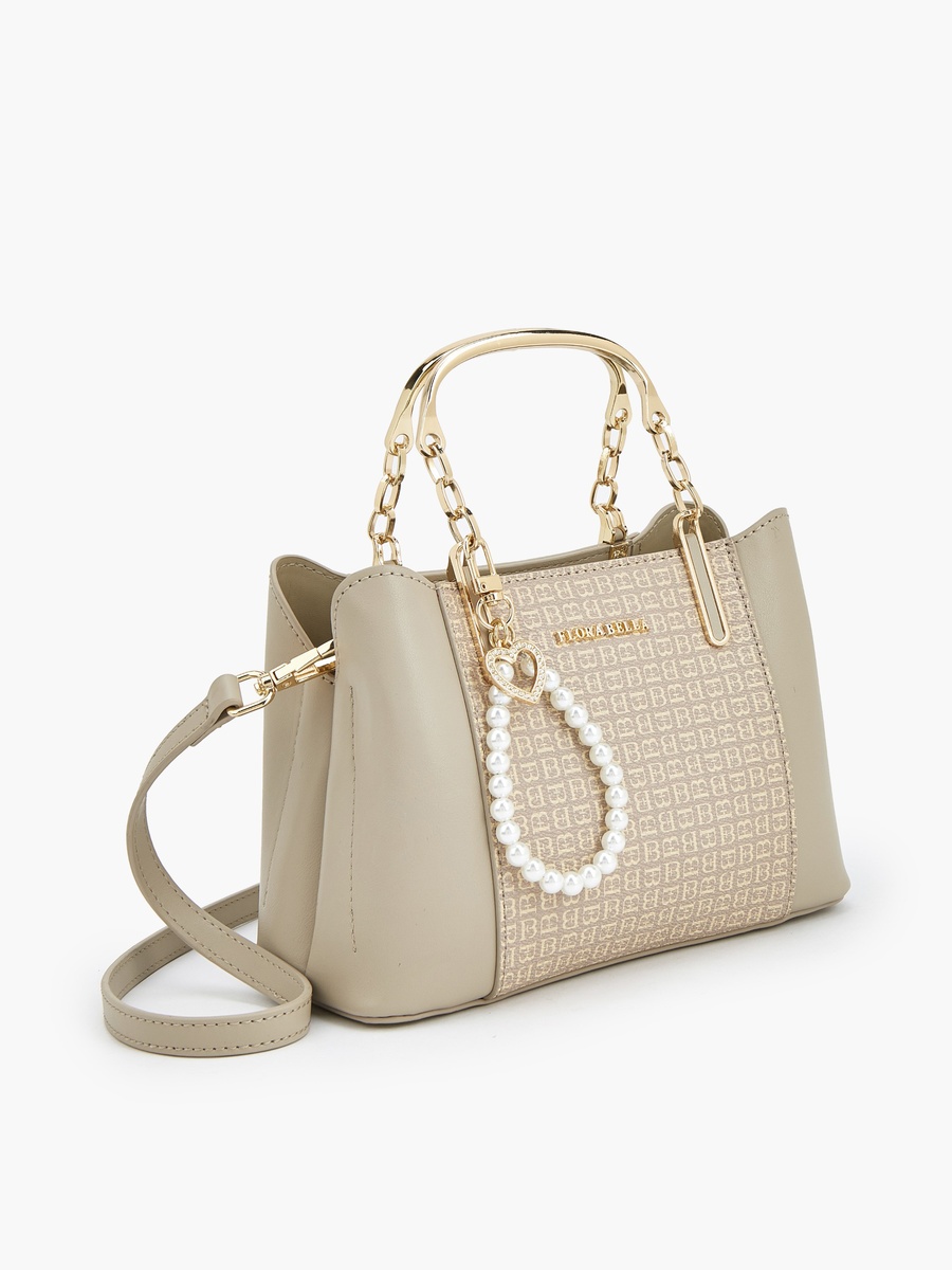 Monogram Print Tote Bag with Pearl Charm