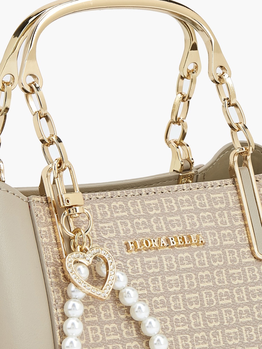 Monogram Print Tote Bag with Pearl Charm