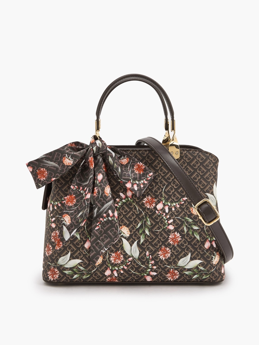 Monogram Print Tote Bag with Scarf Accent