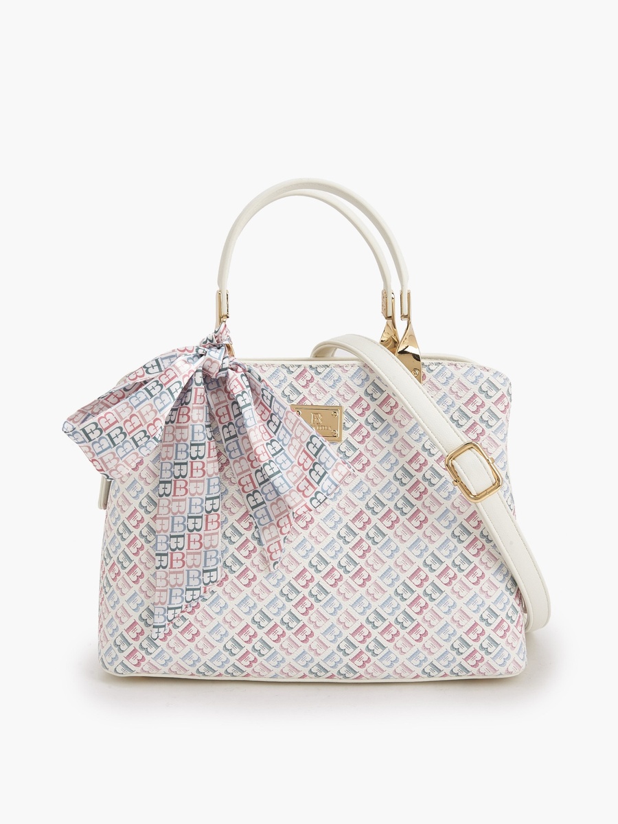 Monogram Print Tote Bag with Scarf Accent