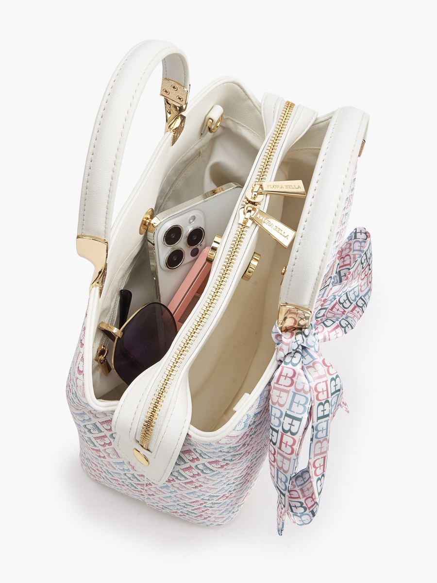 Monogram Print Tote Bag with Scarf Accent
