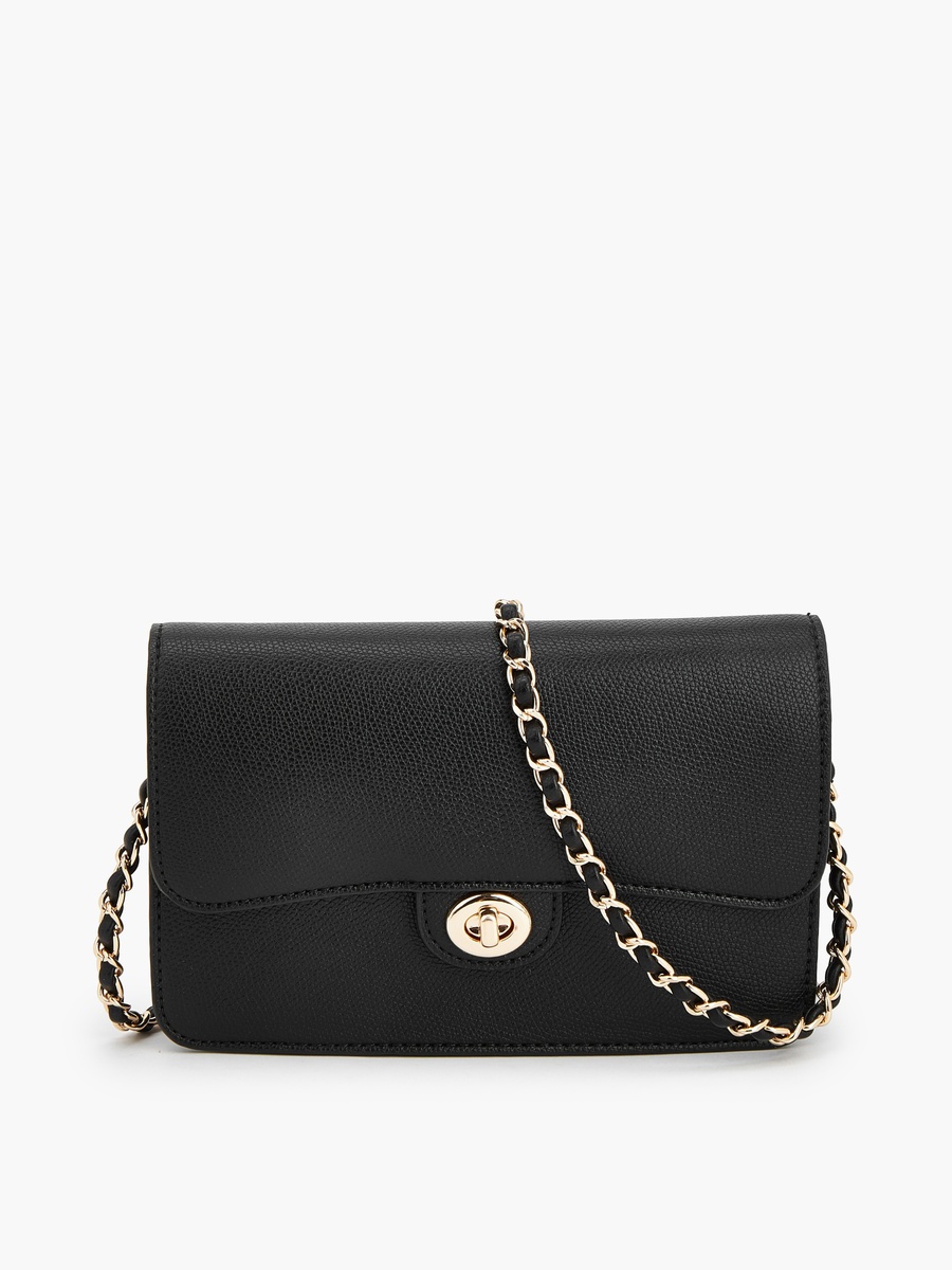 Textured Crossbody Bag with Twist Lock Closure