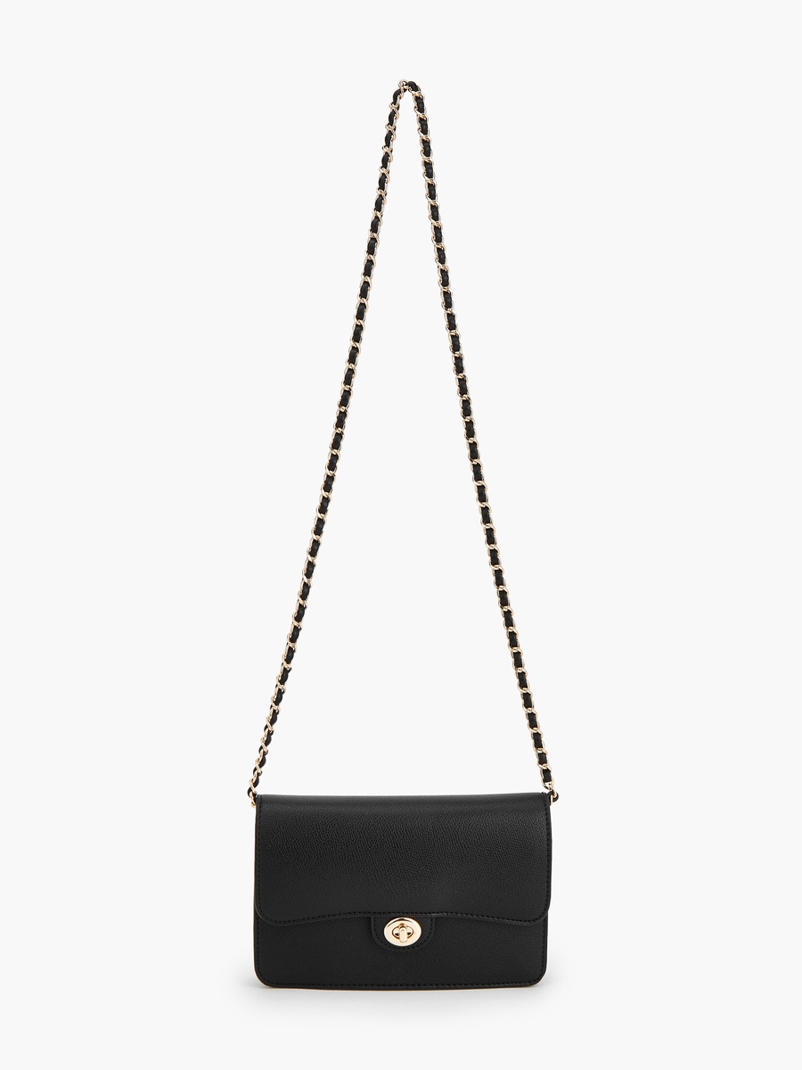 Textured Crossbody Bag with Twist Lock Closure