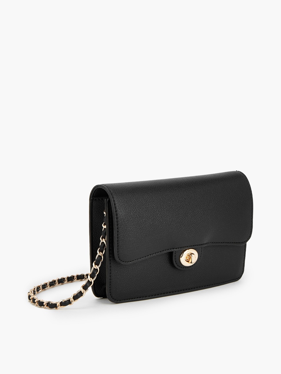 Textured Crossbody Bag with Twist Lock Closure