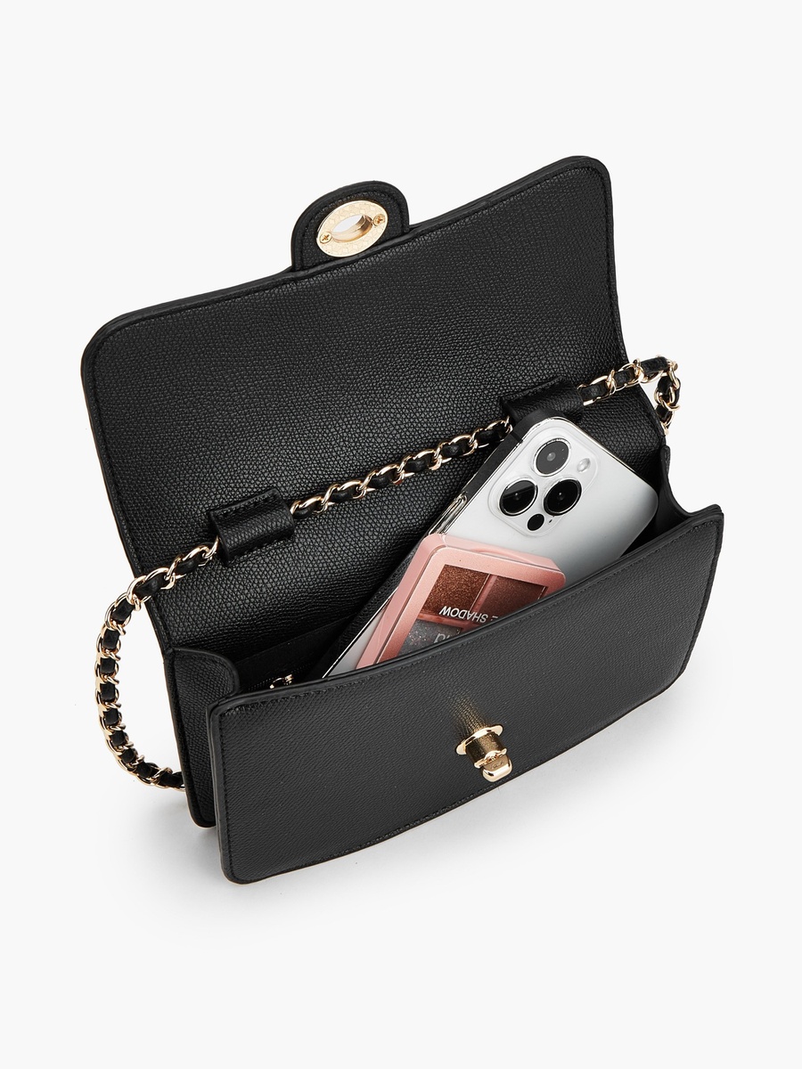 Textured Crossbody Bag with Twist Lock Closure