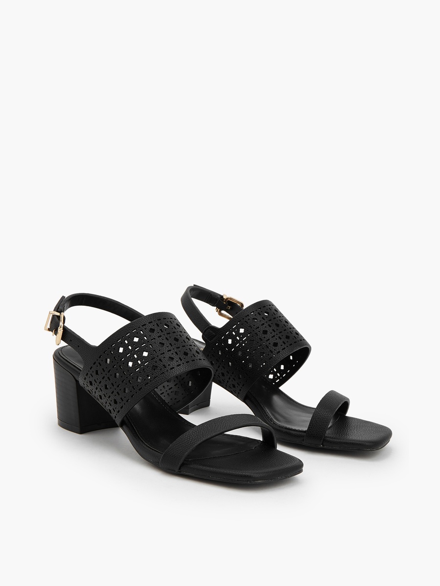 Women Cutwork Block Heel Sandals