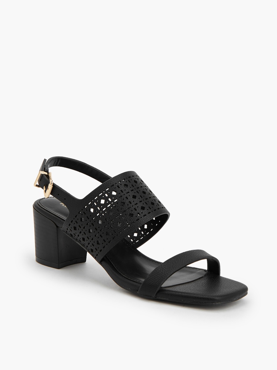 Women Cutwork Block Heel Sandals