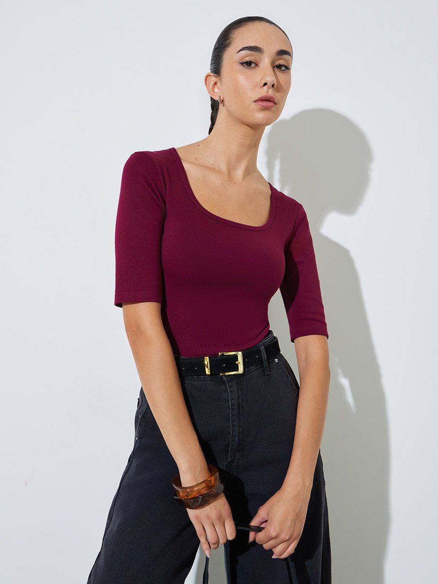 Burgundy Heavyweight Fitted Square Neck T-Shirt