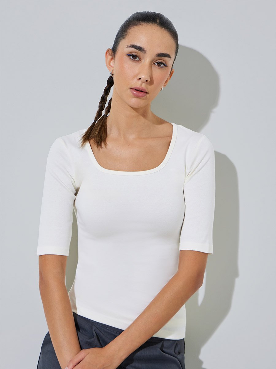 Off White Heavyweight Fitted Square Neck T-Shirt