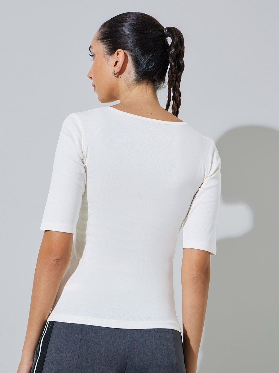 Off White Heavyweight Fitted Square Neck T-Shirt