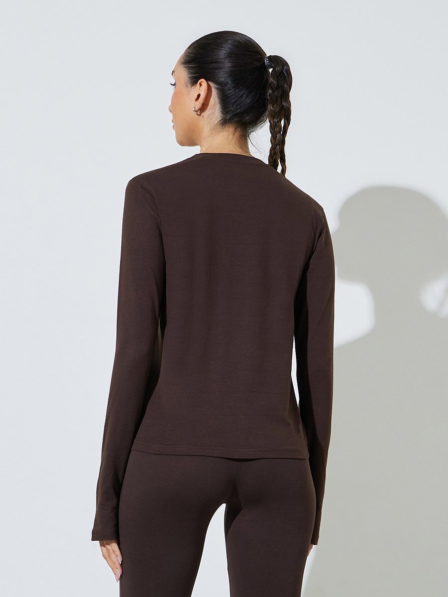 Brown Cotton Lycra T-Shirt with Thumbhole Sleeve