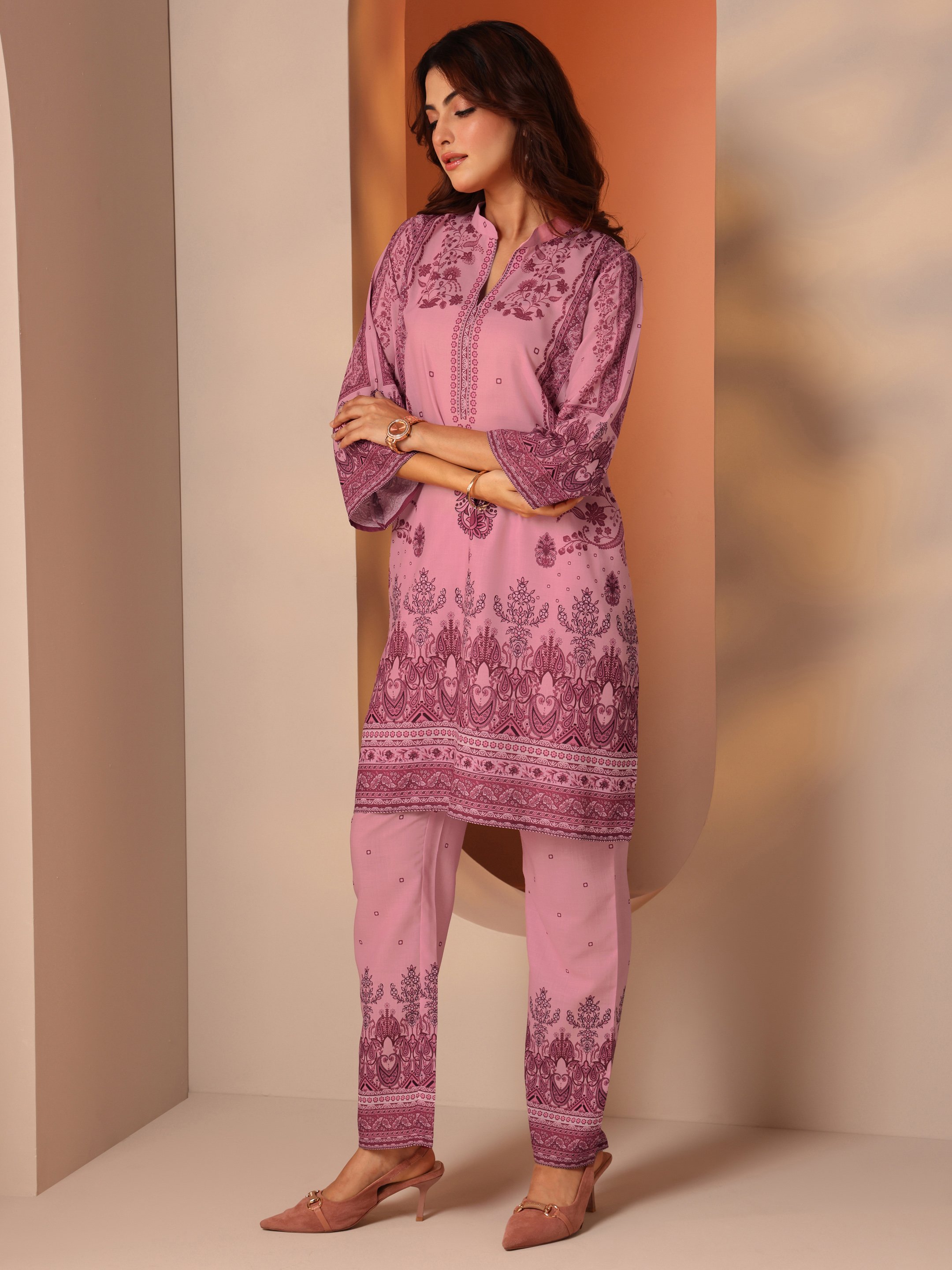 Ethnic Motif Printed Straight Tunic and Trousers Co-Ords