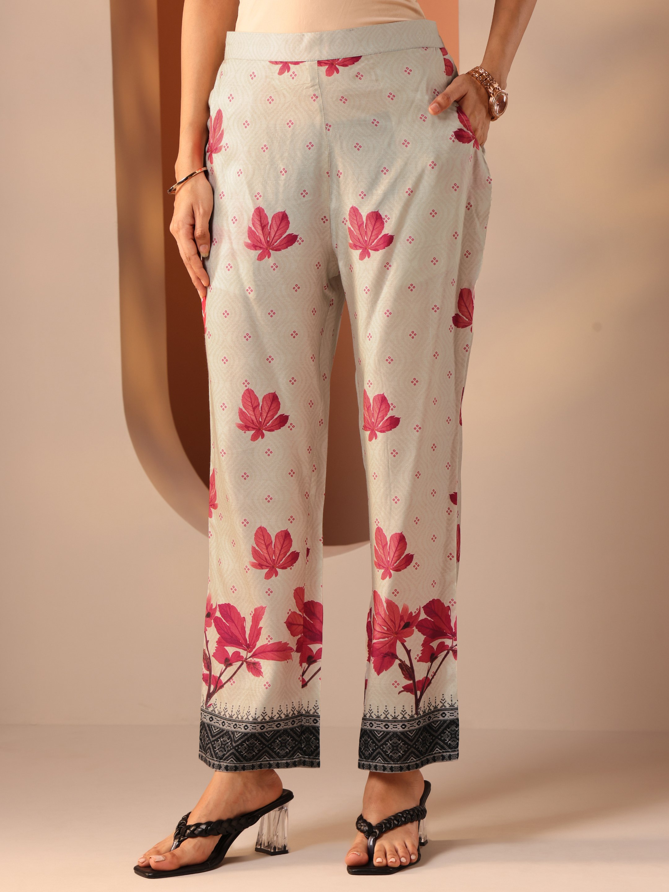 Floral Print Straight Tunic and Trousers Co-Ords