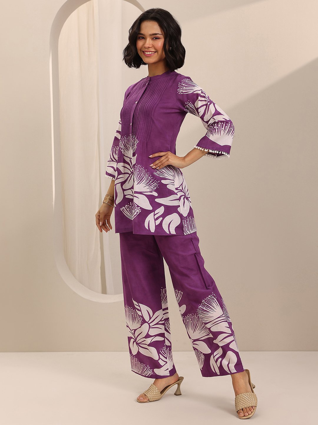 Floral Print Pintuck Shirt and Floral Print Palazzo Co-Ords