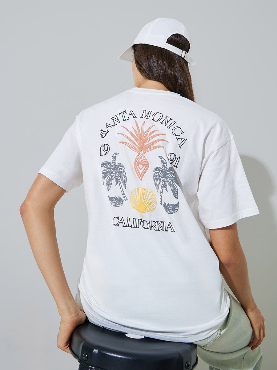 White Graphic Front and Back Print 100% Cotton Oversized T-Shirt