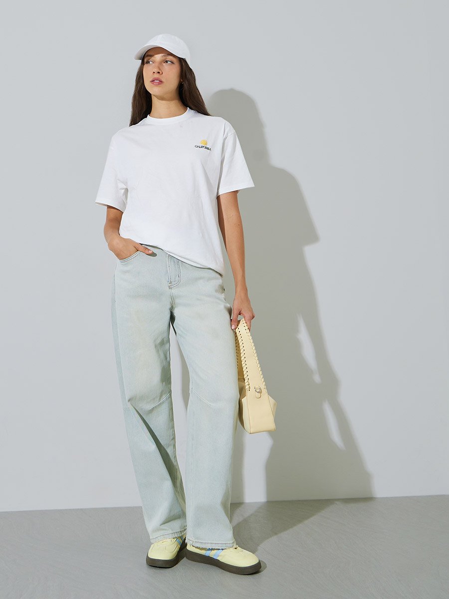 White Graphic Front and Back Print 100% Cotton Oversized T-Shirt