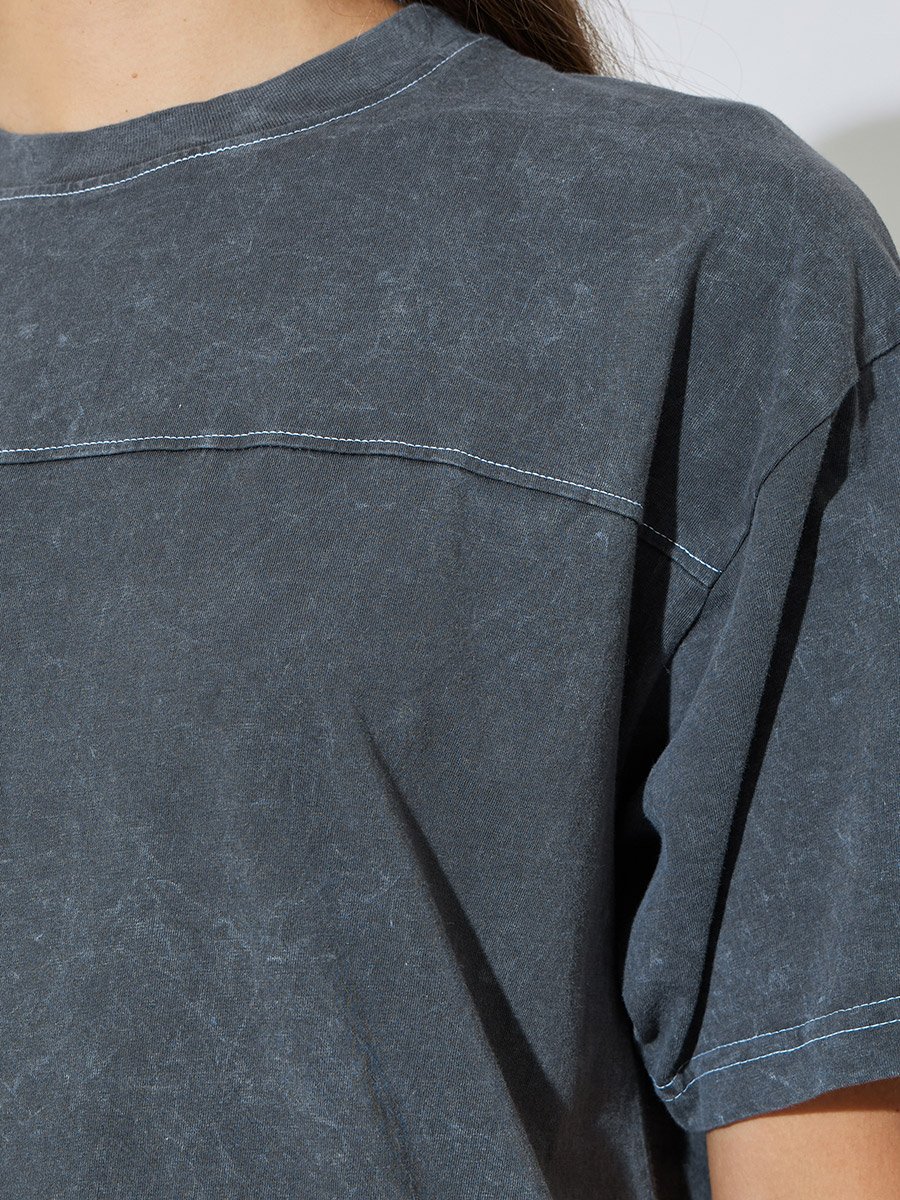 Grey Acid Wash Contrast Stitch T-Shirt