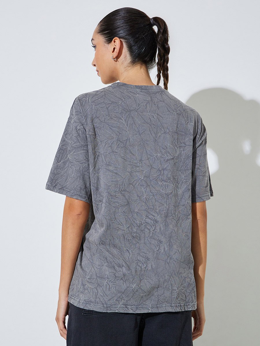 Grey Acid Wash Oversized Graphic Cotton T-Shirt