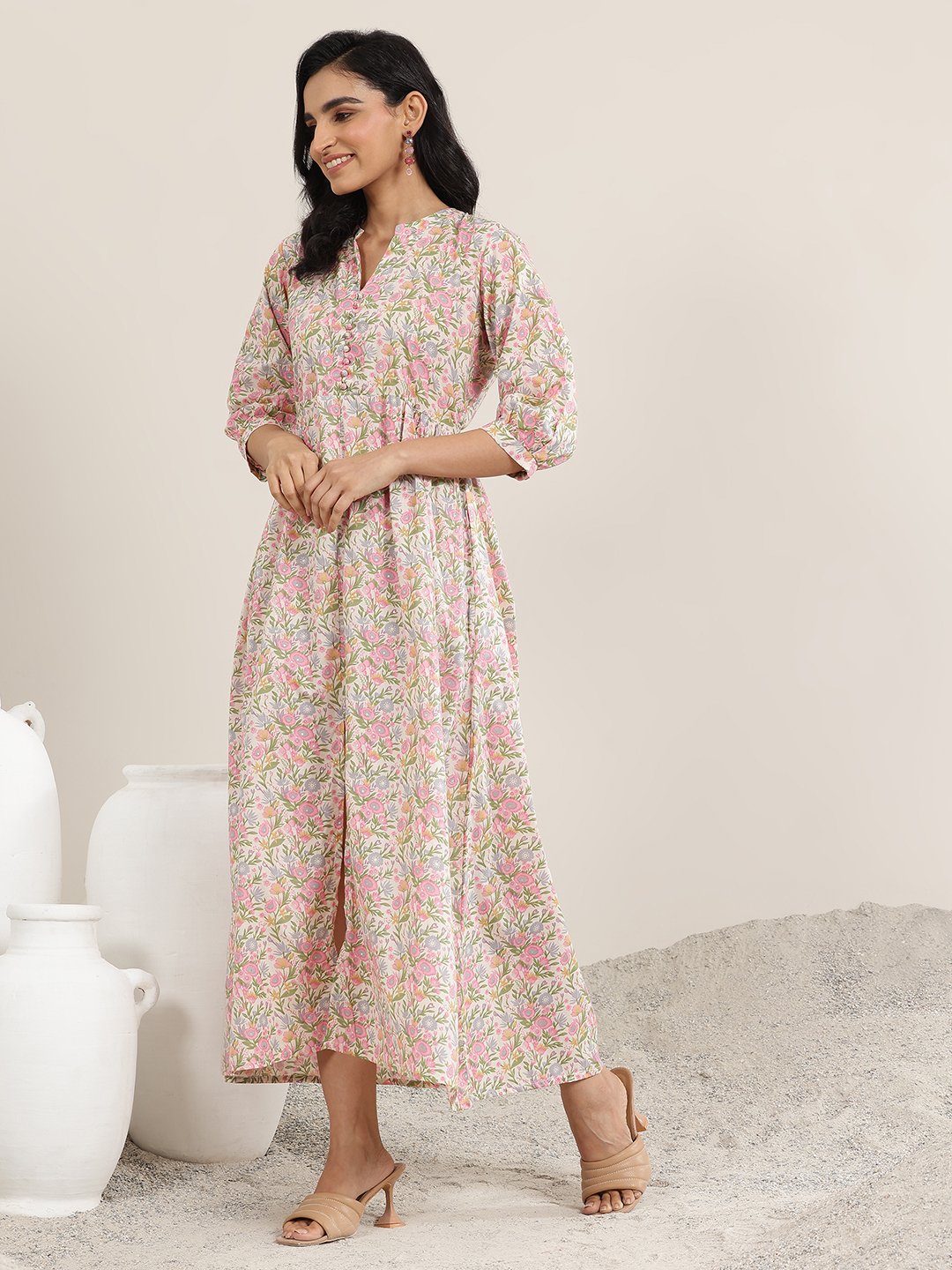 Pink Silk Blend A-Line Dress
