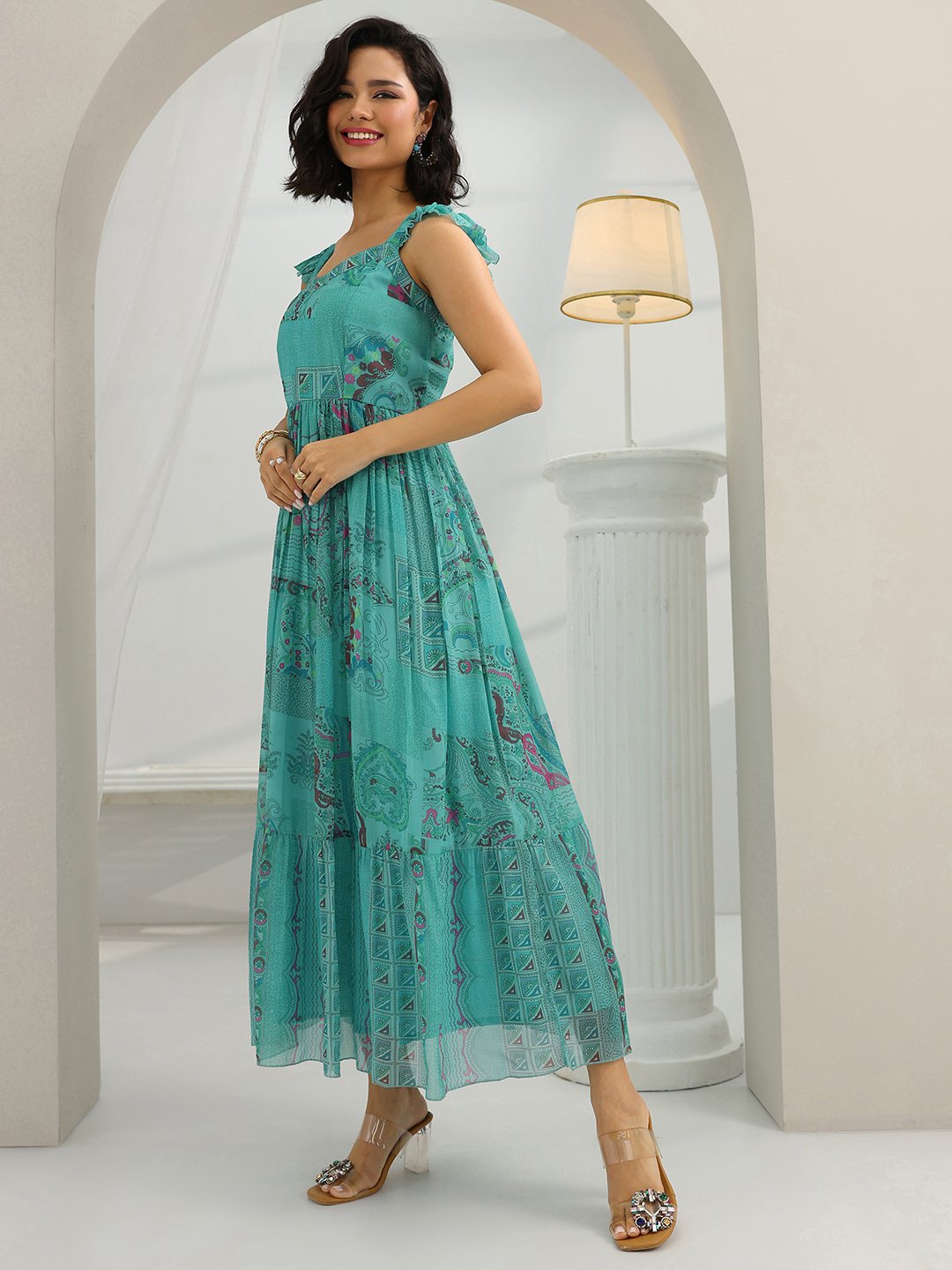 2 piece graduation dresses Dressime Two Pieces Puff Sleeve Tie-Back Long Prom Dress  dressime